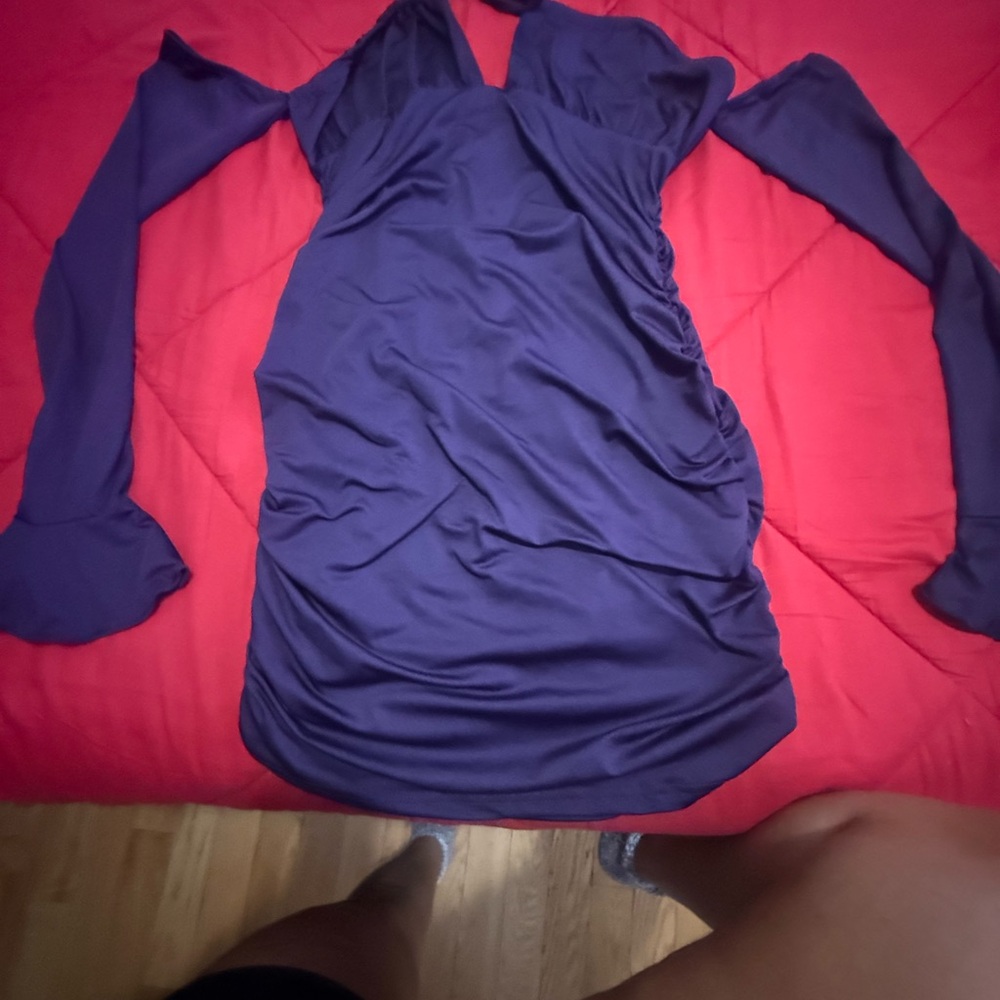 SHEIN Royal Purple Long Sleeve Off-Shoulder Bodycon Dress